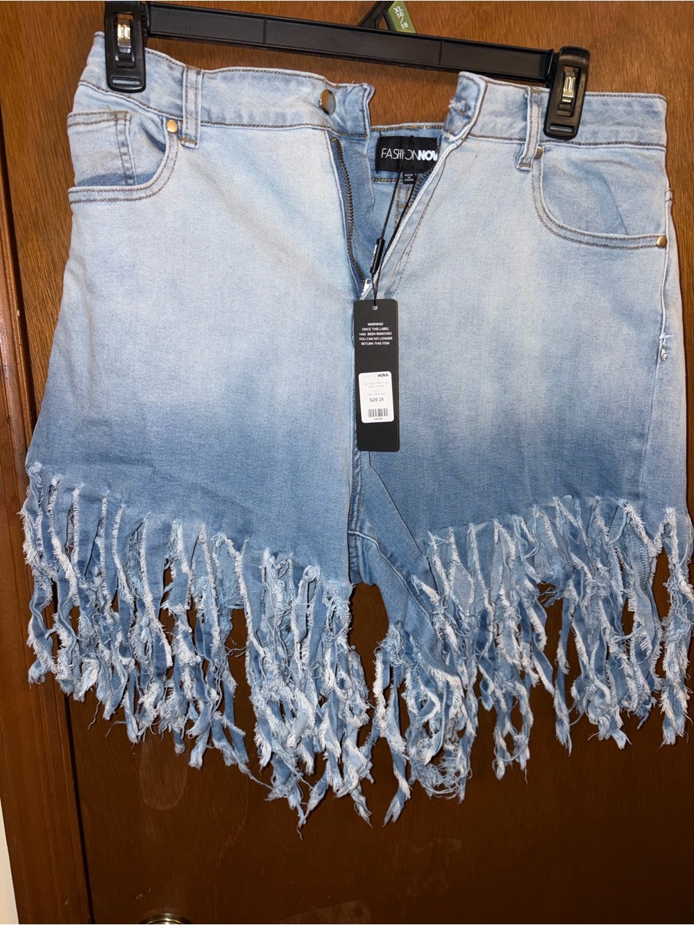 Fashion Nova Light Blue Ombre Frayed Denim shorts
